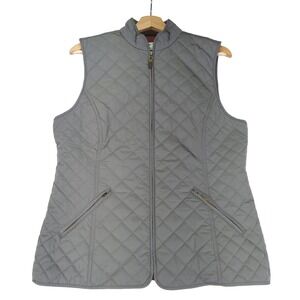 Orvis Sunderland Womens Quilted‎ Vest Gray Medium Full Zip Pockets Plaid Lined